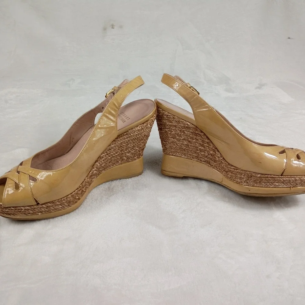 Stuart Weitzman Wedge Sandals Womens 8 Tan   Espadrille Slingback Cottage Core - Picture 6 of 7